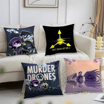 Housse d'oreiller Cartoon Murder Drones Peluche Courte Imprimée Housse de Coussin Carrée Housses d'Oreiller Décoration de Canapé Maison