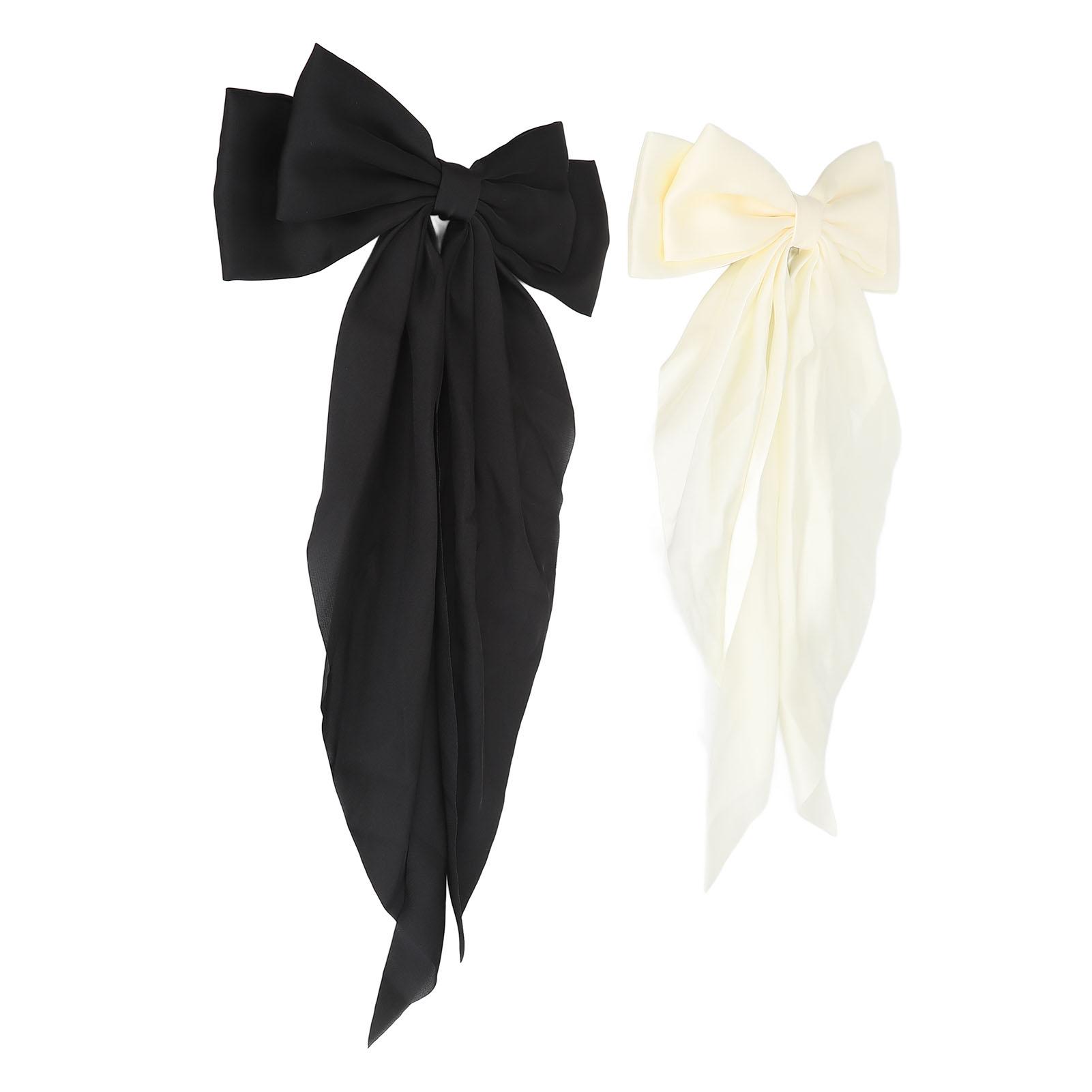 

2 шт., заколки для волос с двойным бантом, удлиненная лента, заколки с бантом для девочек, черный, белый цвет
