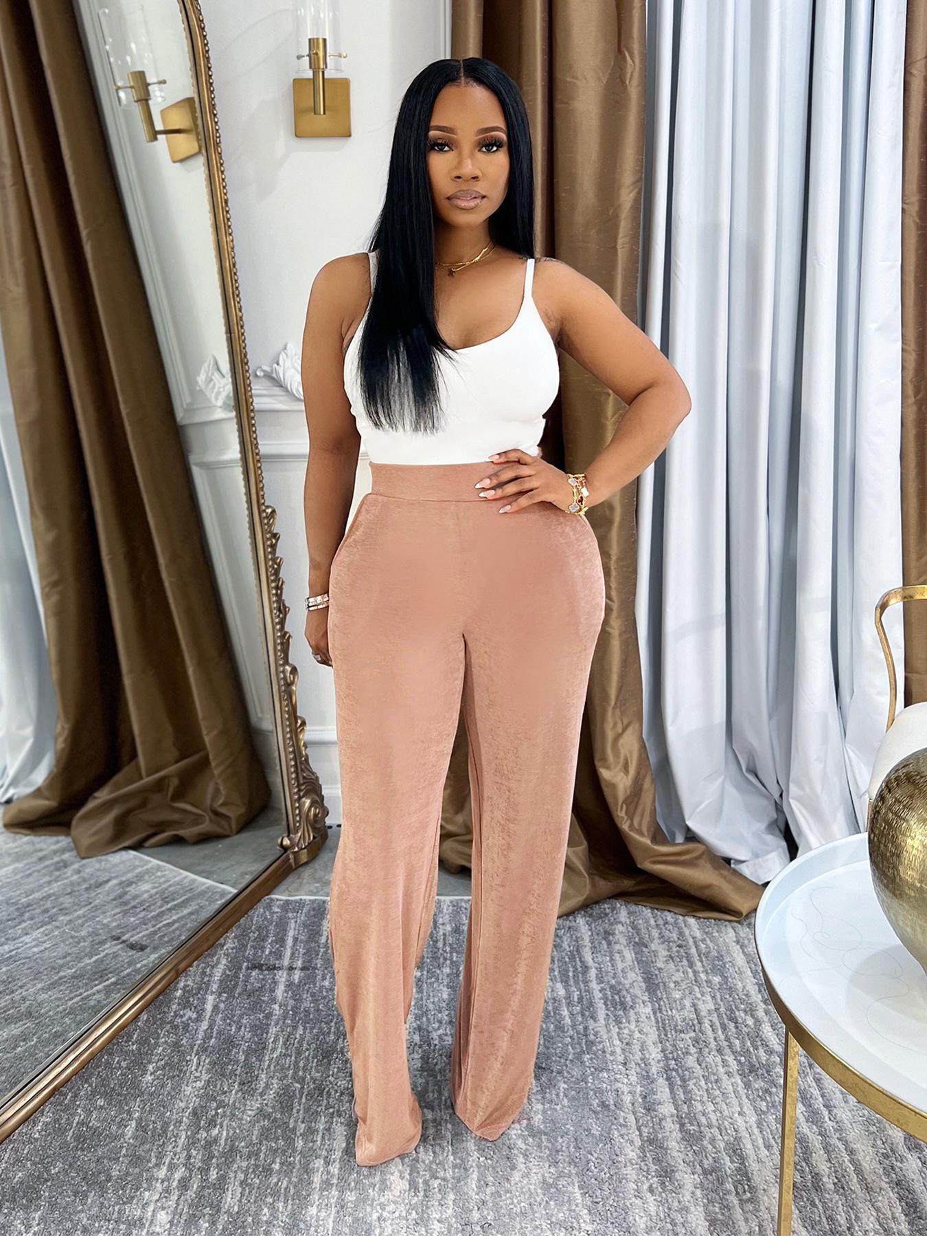 TW694 European & American Fashion Women s Shiny High-Waisted Wide-Leg Pants – Elegant Commuter Style XL