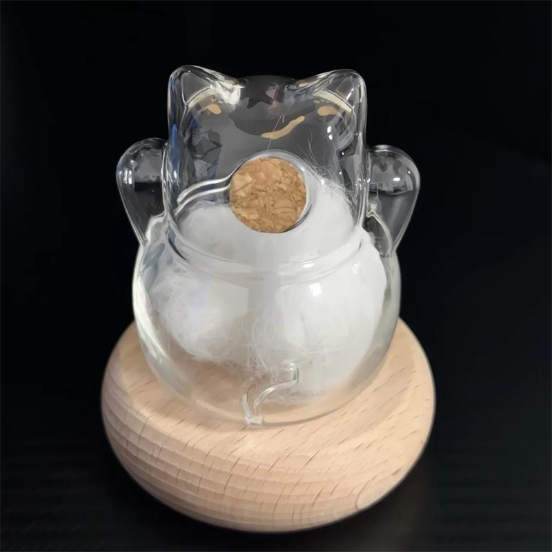 Transparent Cat Fur Keepsake Display, Glass Fortune Cat Bottle With Base, Mini Pet Memorial Storage Jar