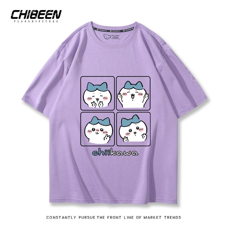 Chiikawa Cute Four-cell Pattern T-shirt Summer High Quality 100% Cotton T-shirt Casual Comfortable Loose Men's T-shirt
