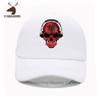 Dunkler Totenkopf Deejay mit Albanischer Flagge Fischerhut Unisex Damen Lustig Albanien DJ Skelett 3D Grafikdruck Boho Kreativ Baseballkappen