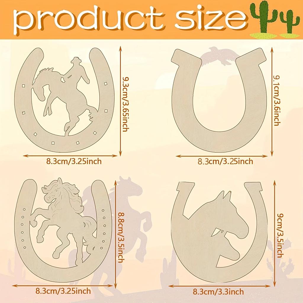 48pcs For Cutout Wooden Horseshoes Crafts Diy Unfinished Wooden Horseshoes Blank Horseshoe Wood Horse Cutout Discs Slices
