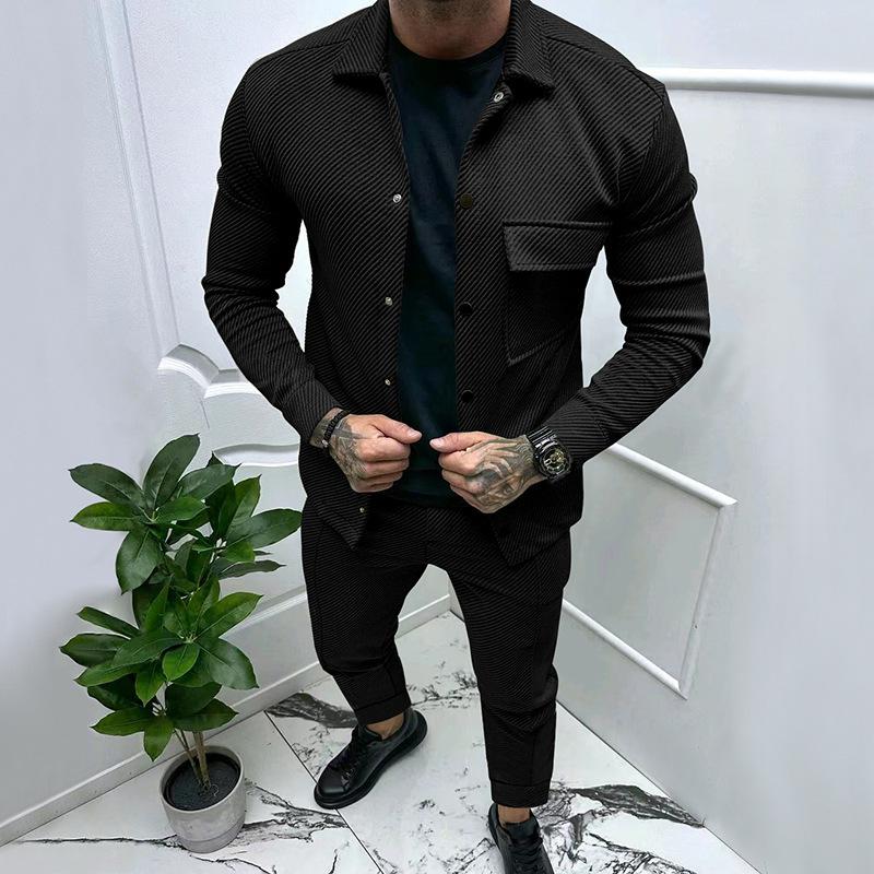 Men's Fall Winter Heavyweight Twill Jacket Pants Two Piece Set Solid Jacquard New
