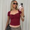 Women's spring and summer new fashion lace lace strap slim Spice Girls short-sleeved top T-shirt women