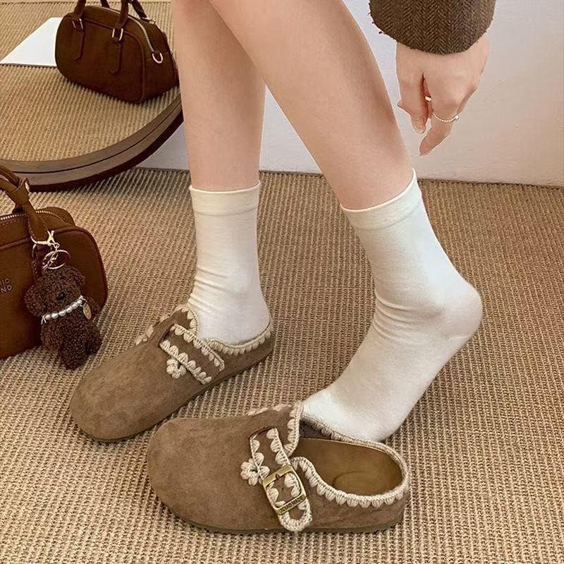 Lazy with skirt retro Birkenstock half slippers 2025 autumn and winter new popular flat-bottomed bag head slippers women's wear