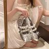 Autumn Cover Toe Women Sandals Elegant Butterfly-knot Pearl Buckle Shoes Ladies Outdoor Street Style Flats Sandalias
