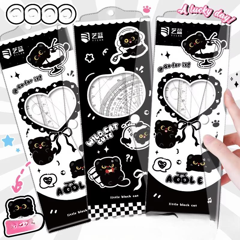 4PCS Set Transparent Plastic Rulers Straight Rulers Protractors Set Square Kawaii School Stationery Kid Math Stationery