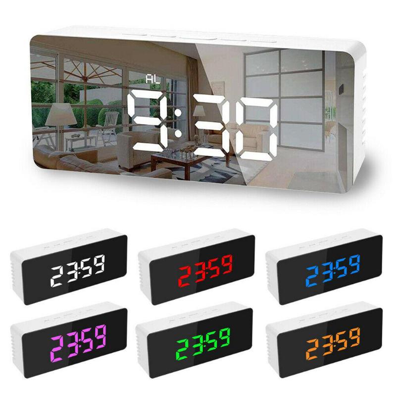 USB Power LED Digital Alarm Clock Thermometer Temperature Desk Clock Mirror Night Light Snooze Clock for Bedroom Office