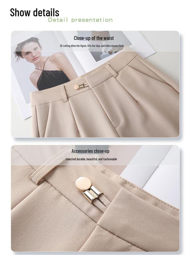 Women's Black Suit Shorts - 2025 Spring Collection: Loose, High-Waisted, Wide-Leg, Casual Five-Point Pants.