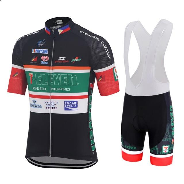 7-Eleven Cyklistický dres Set Krátký rukáv Bib šortky Dry Fit Lycra Unisex