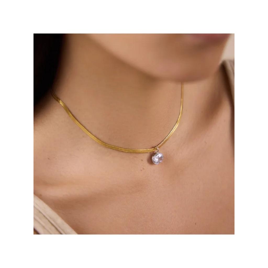 Classic Oval Zircon Pendant Necklace for Women 18K Gold PVD Plated Stainless Steel Snake Chain Necklace Fashion Jewelry