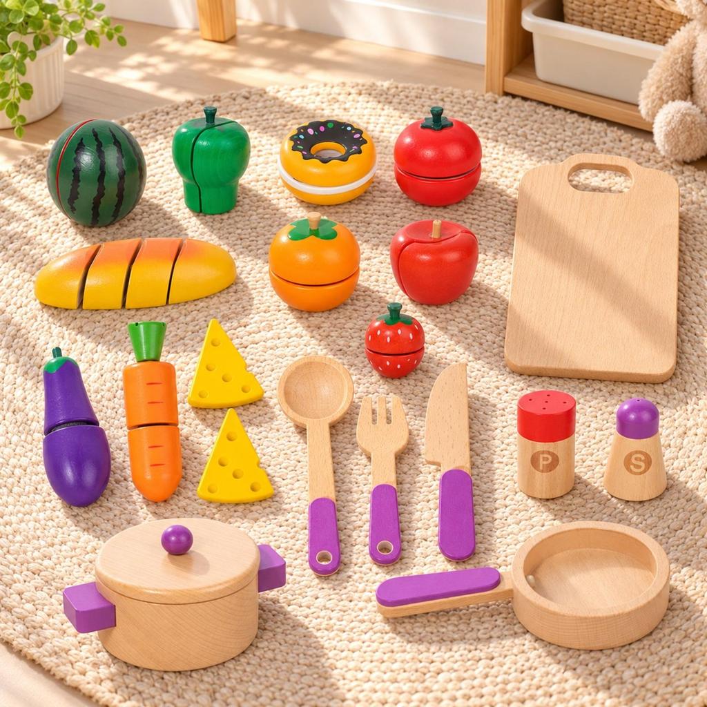 Wooden Toy Cuisine Set with Cookware Colorful Collection