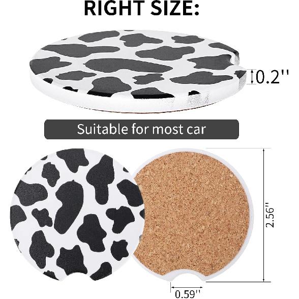 Car Cup Coasters - Car Cup Mat 2 Pack - 2.56'' Ceramic Car Coasters for Cup Holders - Absorbent Car Coaster with Cork Back and Finger Notch for Easy
