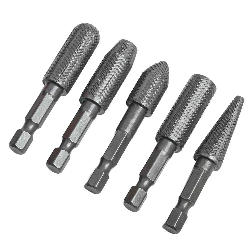 5Pcs/Set 1/4inch Hex Shank Rotary Rasp File Engraving Drill Bits Carving Sanding Grooving