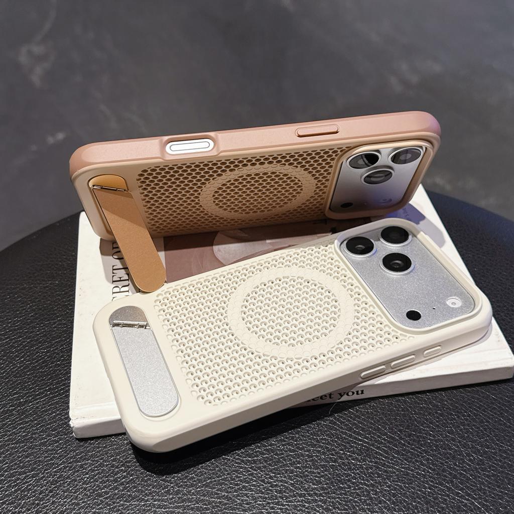 Simple 45 dgree Bracket Magnetic Heat Dissipation Case for iPhone 17 Pro Max 16 Comfortable Grip Kickstand Shockproof Cover