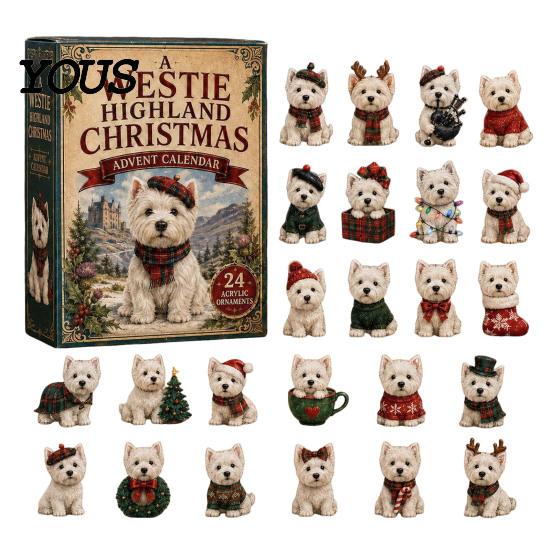Xmas Party Favors 2026 Dog Christmas Advent Calendar, 24-Day Acrylic 2D Ornament Set Holiday Countdown Decorations with Cute Puppy Designs,