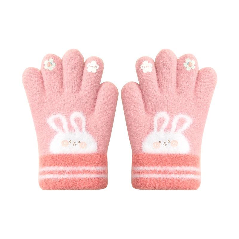 Children's Gloves Autumn and Winter Girls Kindergarten Five Fingers Cute Cartoon Knitted Wool Cold Warm Children's Gloves