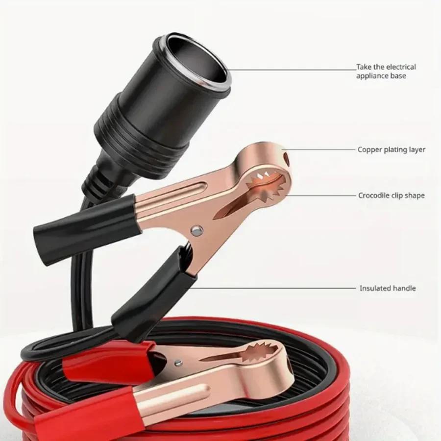 Car Battery Terminal Clip-on Cigarette Lighter Female Socket Car High Power Pure Copper Battery with Clip 12V 24V 220W Socket