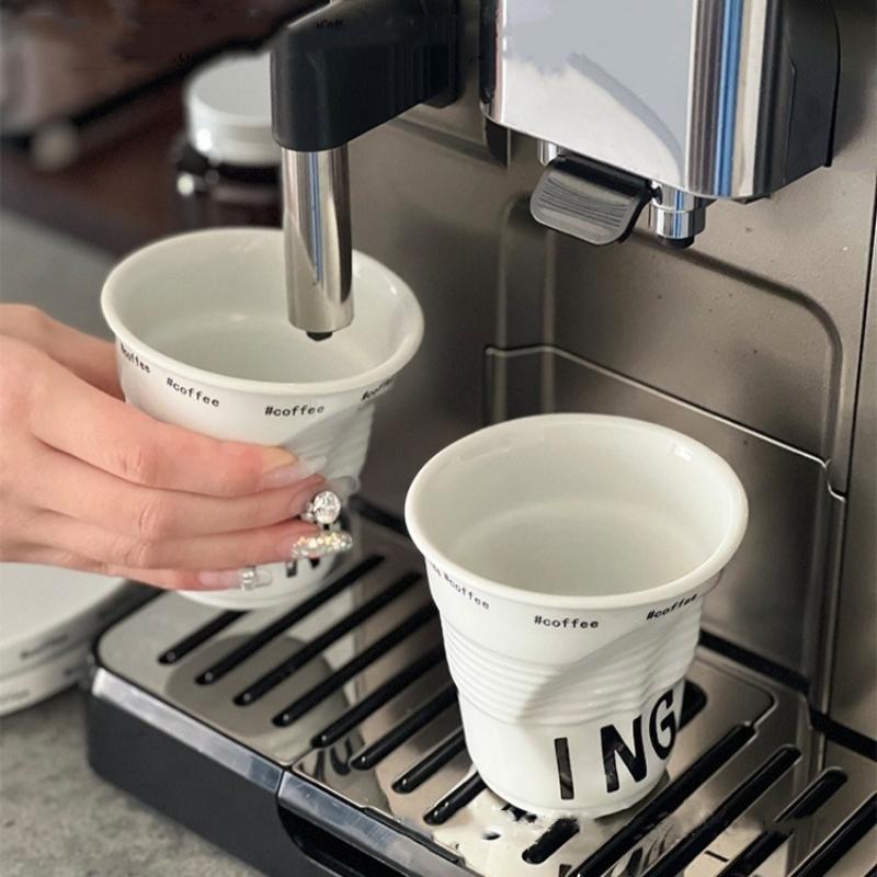 6/7oz Korean Style Cups and Mugs Coffee Mug White Ceramic Nordic Wrinkle Cup 200ml Drinking Coffe Tumbler English Letter