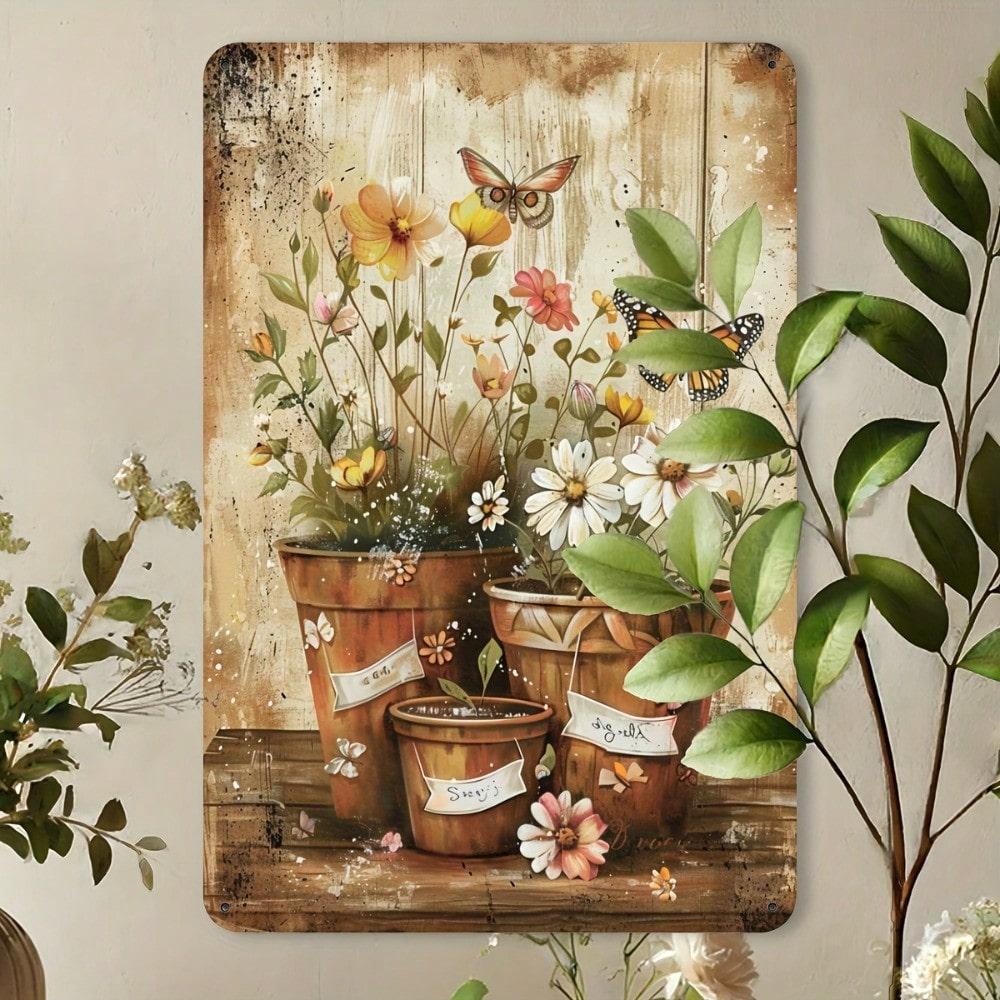 Vintage Rustic Floral Butterfly Metal Tin Sign Wall Decor 8x12 Inch Weathered Iron Art