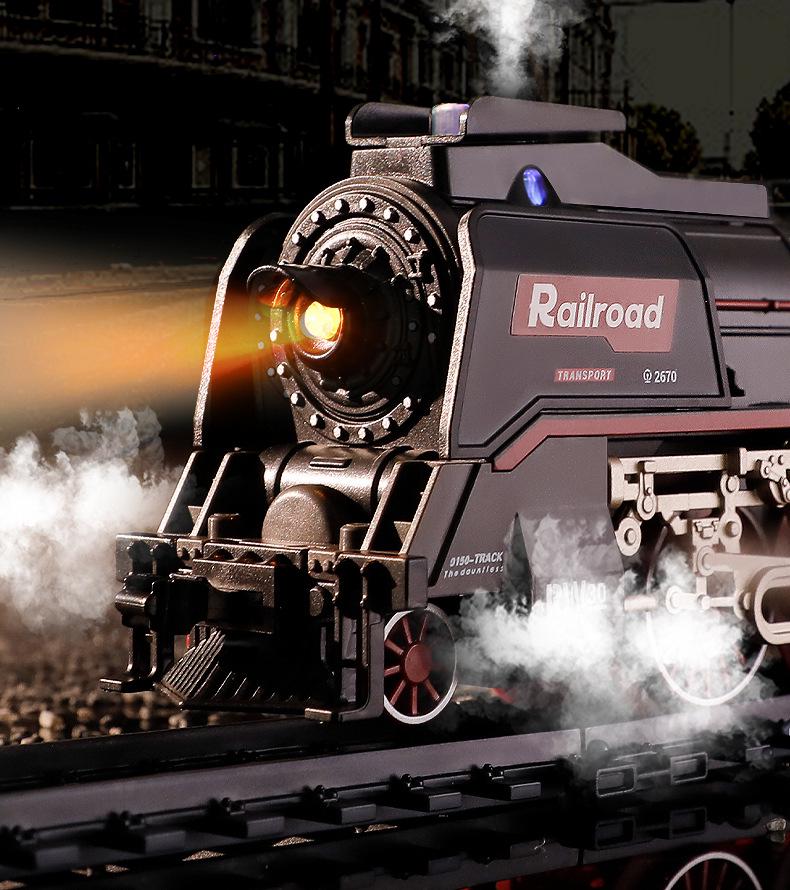 Electric Train Track Set with Sound, Light, and Steam Effects - Retro Style Toy