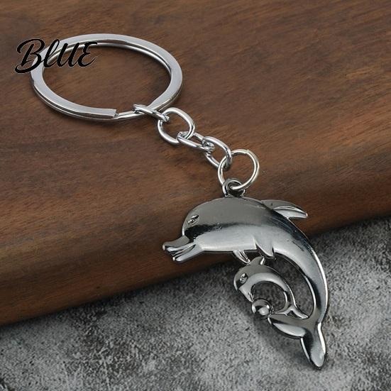 Zinc Alloy Car Key Ring Double Dolphin Keyhcain Sea Animal Pendant Backpack Handbag Purse Charm Decoration Lightweight