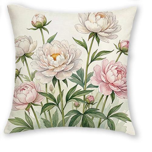 1/4 Stück Aquarell Pfingstrose Floral Kissenbezüge 2D Flachbedruckt Dekorative Kissenhüllen für Zuhause Sofa Schlafzimmer Kissenbezug