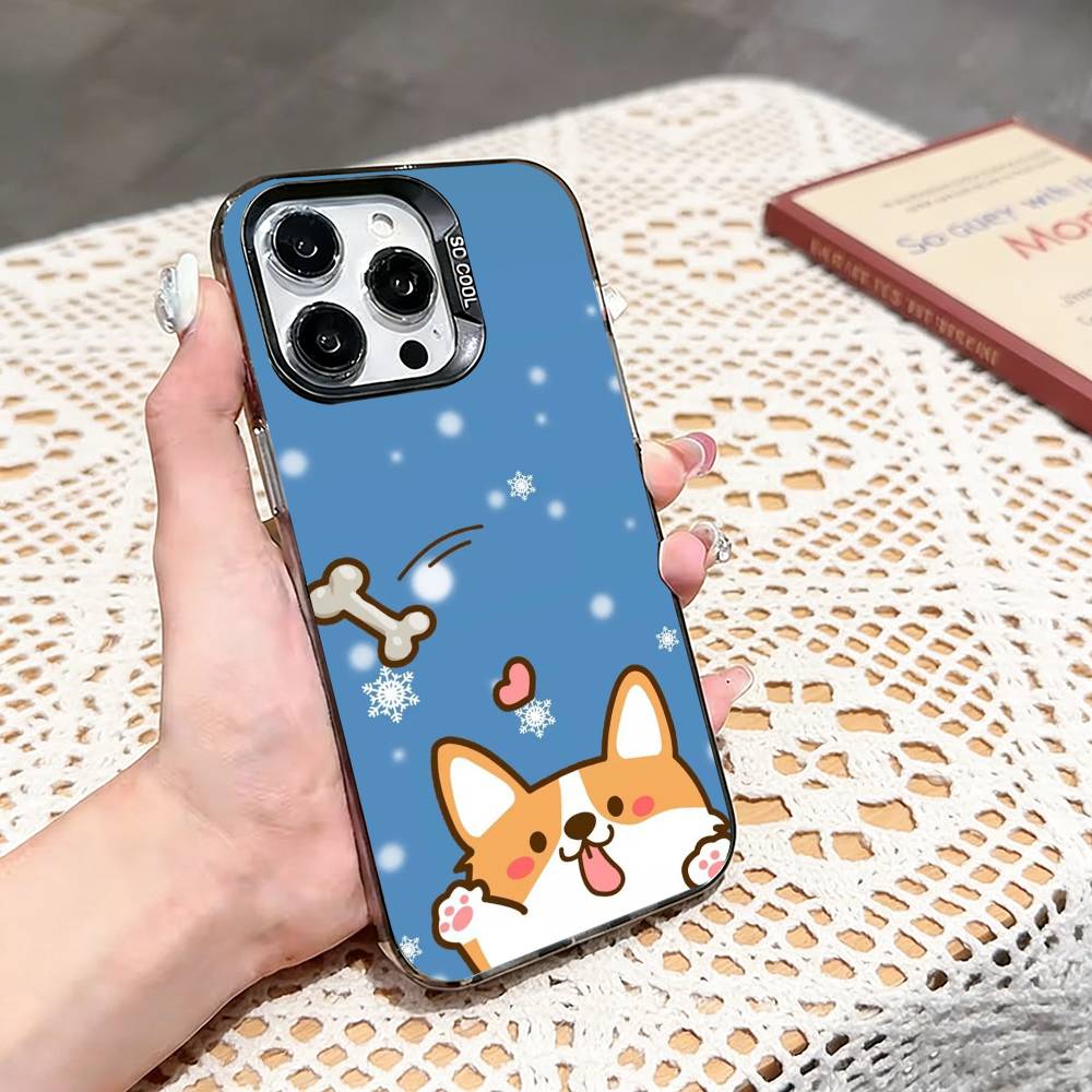 c-Corgi Pet Cute Dog Cartoon  Phone Case For iPhone 17,16,15,14,13,12,11 Plus,Pro Max,XS,Colored silver phone case
