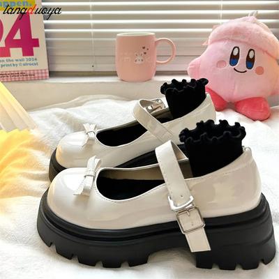Fashion Classic Beige Plateauschuhe Leder Oxford Schuhe Damen bogen Dicke Sohle Lolita Schuhe Damen Punk Gothic Schuhe JK Uniformschuhe