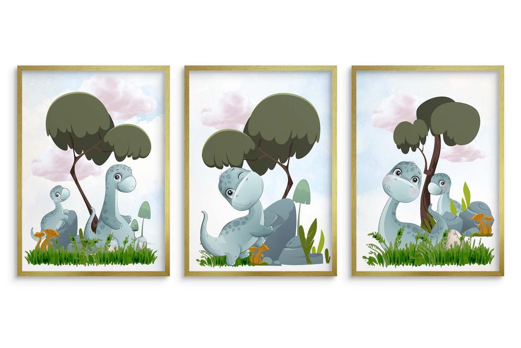 Plakaty dla dzieci zestaw pastelowe dinozaury do pokoju dziecięcego 30x40
