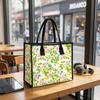 Floral Lemon Print Canvas Tote Bag Daily Use Shopping Handbag for Outdoor