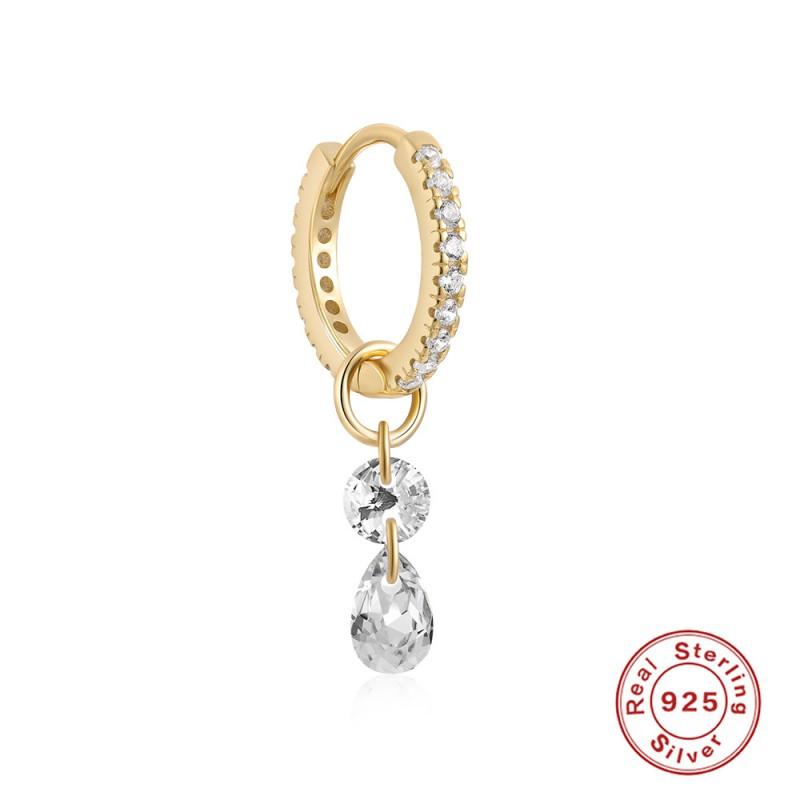 Sterling Double Hoop Earrings With Zircon Studs Dangle Charm Women Gold/White Gold Plated