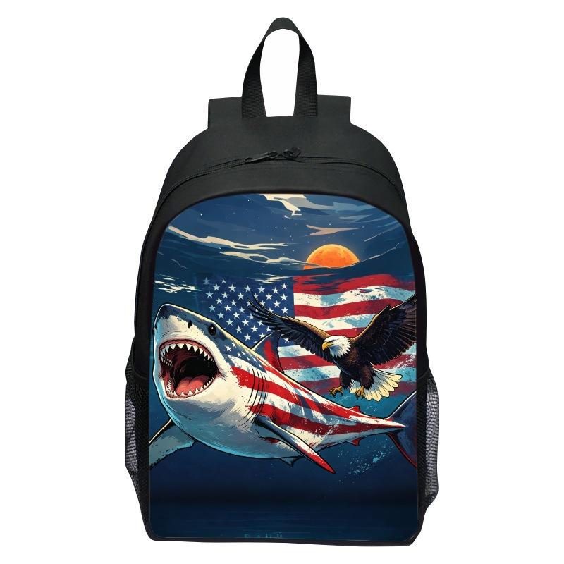 Shark Underwater World Eagle Print Backpack for Kids, Cartoon Double Shoulder School Bag, Lightweight Casual Daypack