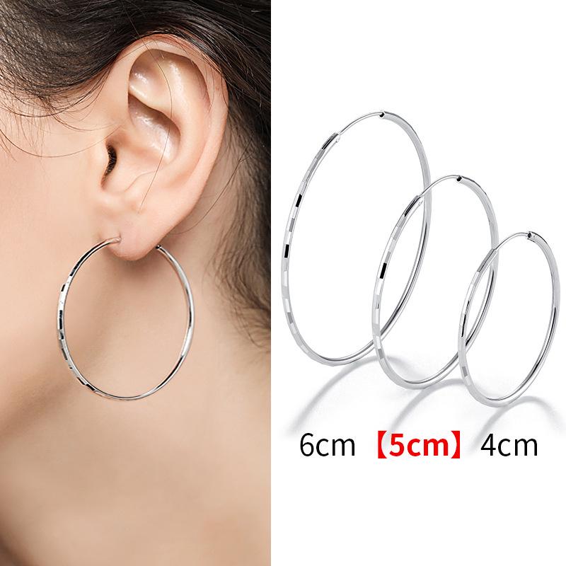 Trendy 2021 Silver Needle Earrings - Korean Style, Large Round Hoop, Bamboo Section