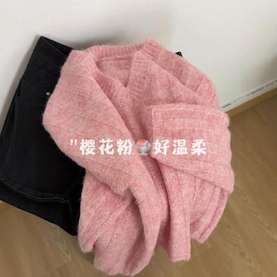 Fell! Gentle Cherry Blossom Powder Sweater Collar Lazy Top Age-reducing Versatile Knitted Sweater