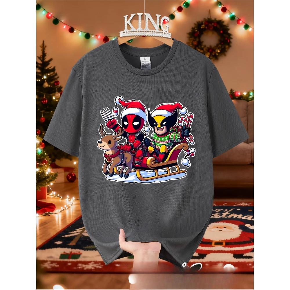 UnisexS Deadpool Wolverine Christmas Graphic TShirt Superhero Design with Deadpool Wolverine Breathable Cotton