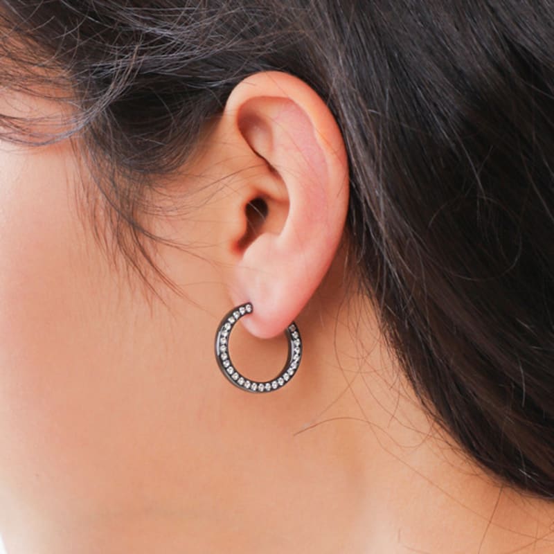 

dfarbe black spinel white topaz stone double-sided gemstone hoop earrings free