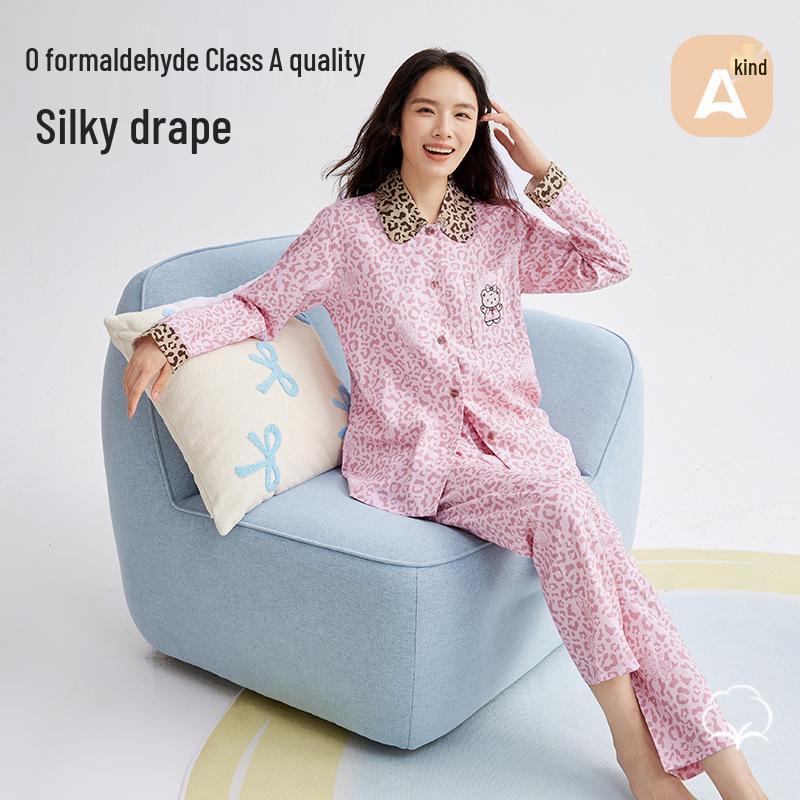Women's Autumn Sweet Bear Embroidery Tencel Cotton Pajama Set
