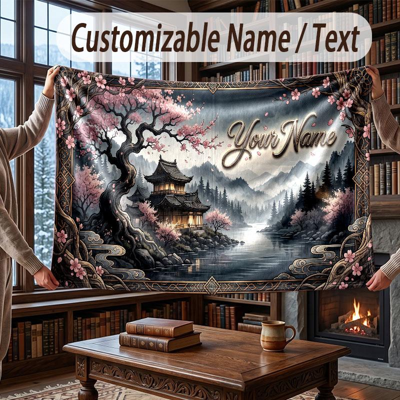 Floral Garden Theme Throw Blanket Custom Name Text Personalized Blanket Soft Cozy Blanket for Home Sofa Bed