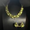 Vintage Fresh And Delicate Colored Diamond Leaf Hollow Ear Clip Set Three-Dimensional Design Green Necklace