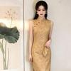 Yellow sleeveless national style new Chinese Suzhou long cheongsam improved young 1011 new women's high sense summer