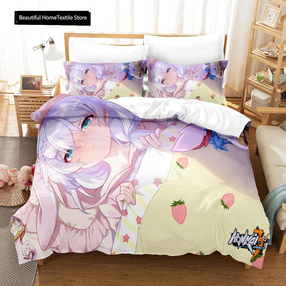 3D Anime Honkai Impact 3rd Bettwäsche-Set Bedrucktes Bettbezug-Set Bettwäsche Steppdeckenbezug Zuhause Für Erwachsene Teenager