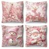 Pink Christmas Pillowcases: Snowman, Santa, Tree & Reindeer Designs for Festive Home Decor New Year Home Decoration