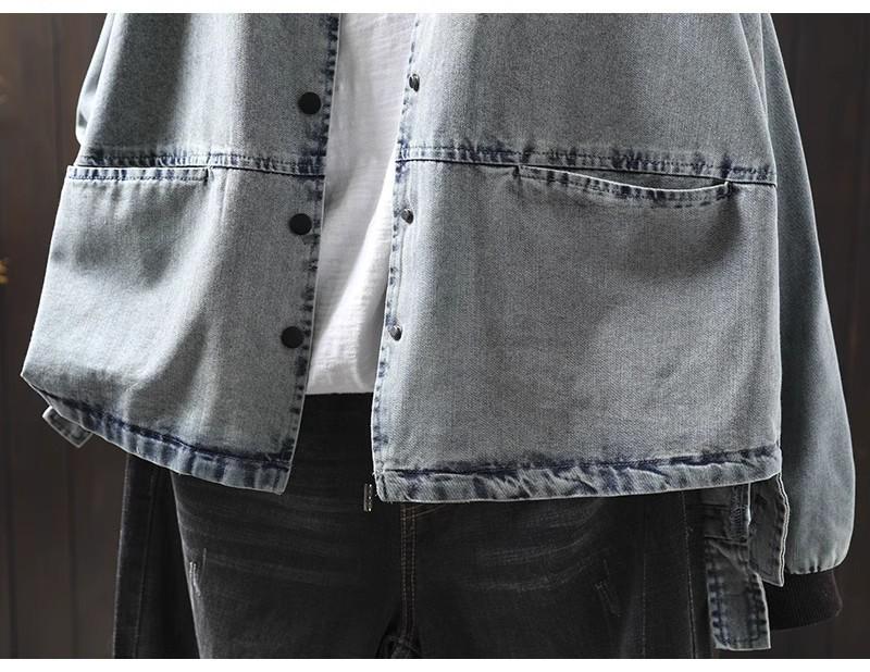 Damen Petites lockere Jeansjacke mit Revers - Frühling Lässig Übergröße