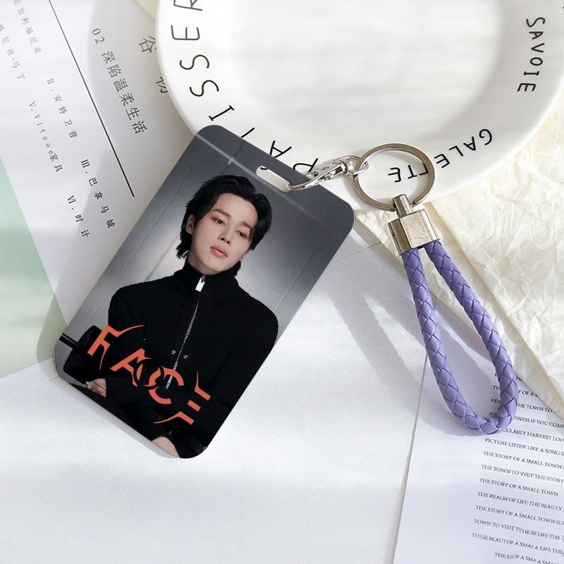 BTS Sliding Photocard Holder, Protective ID Badge Card Case with Braided Keychain Strap, Student Campus Bus Meal Card Protector Merch for ARMY
