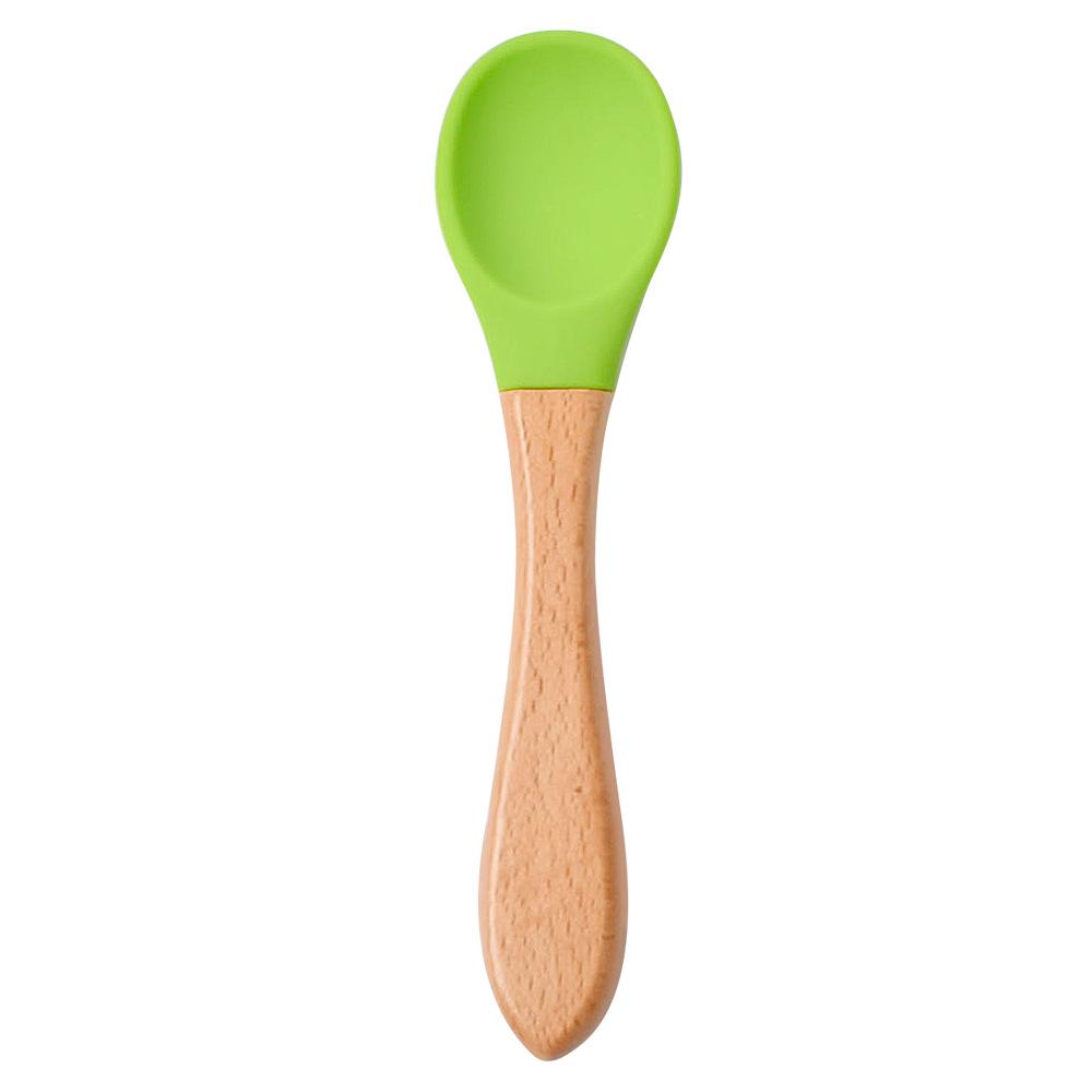 Silicone Baby Bowl & Spoon Set with Wooden Handle and Suction Cup