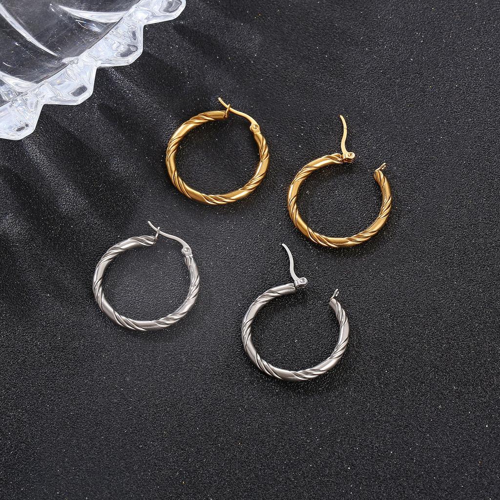 Twisted Wire Round Stainless Steel Earrings Trend Simple Personality Women's 316 Titanium Steel Ear Buckle Ear