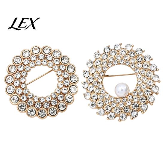 Circle Lapel Pin Hollow Rhinestone Ring Brooch Pin, Bling Daily Wear with Faux Pearl, Men Women Clothing Jewelry Accessories Alloy