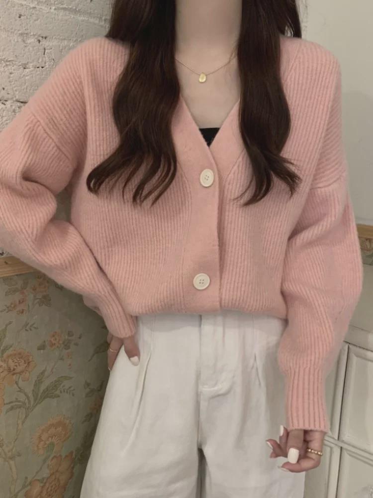 2024 Loose Fit Japanese Retro Soft Knit V-Neck Cardigan for Spring & Autumn
